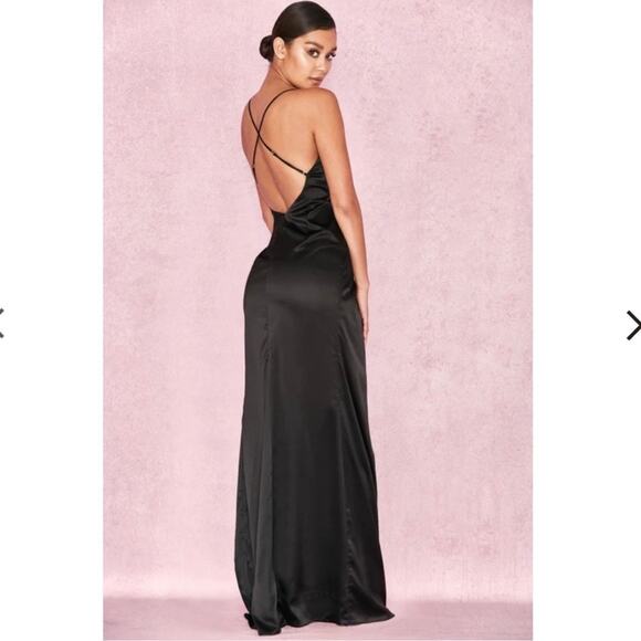 House of CB Black Satin Fairuz Maxi Slip Dress XS - Picture 3 of 6